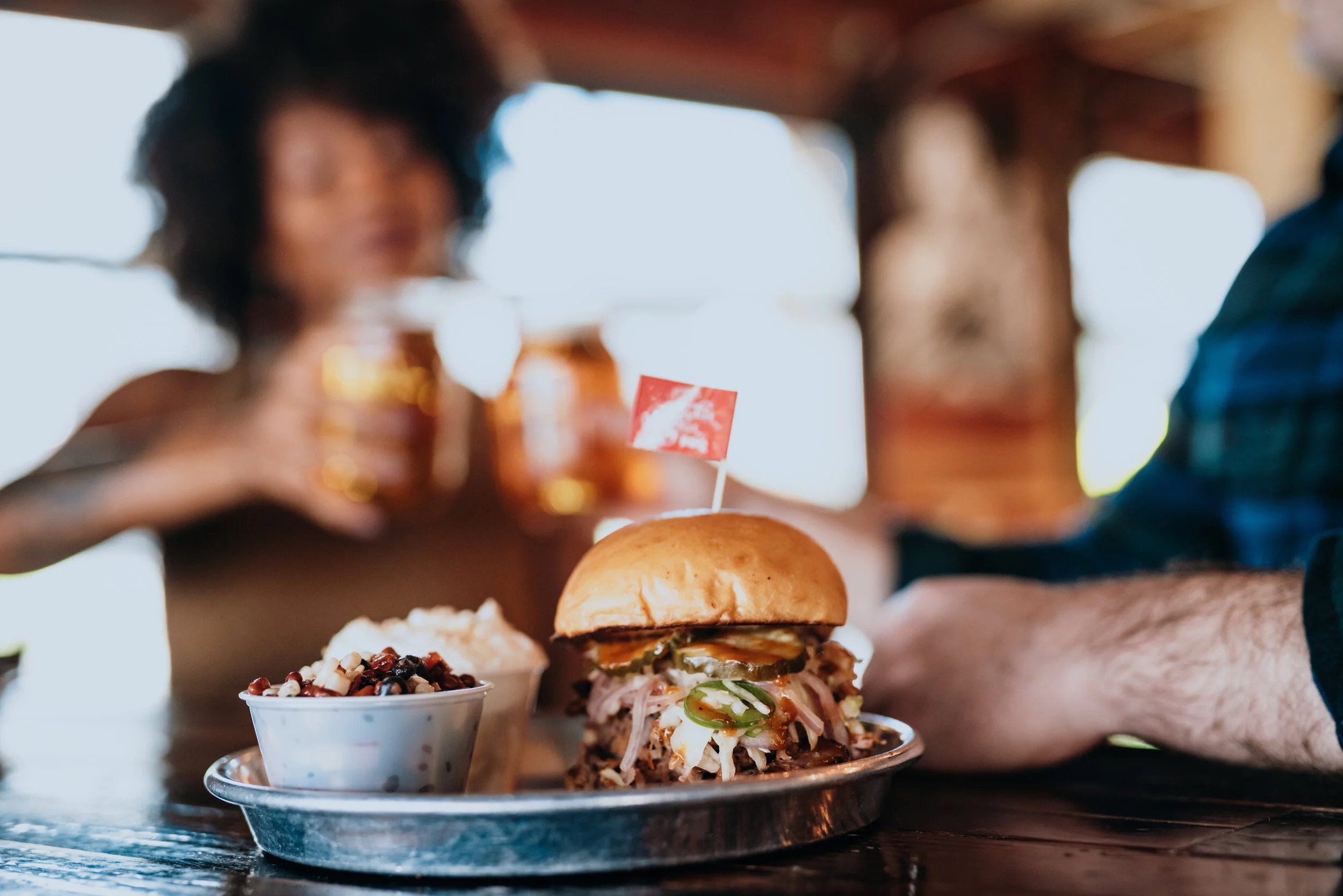 Pulled pork sandwich with sides, Edley's Bar-B-Que