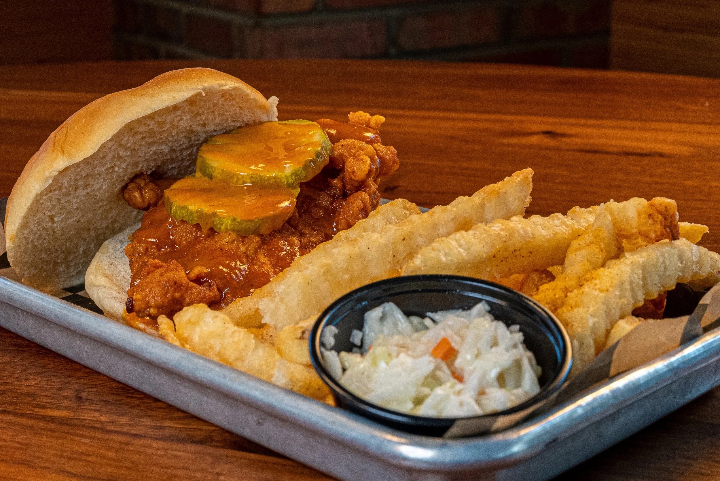 Hot chicken sandwich with fries and coleslaw, Prince's Hot Chicken