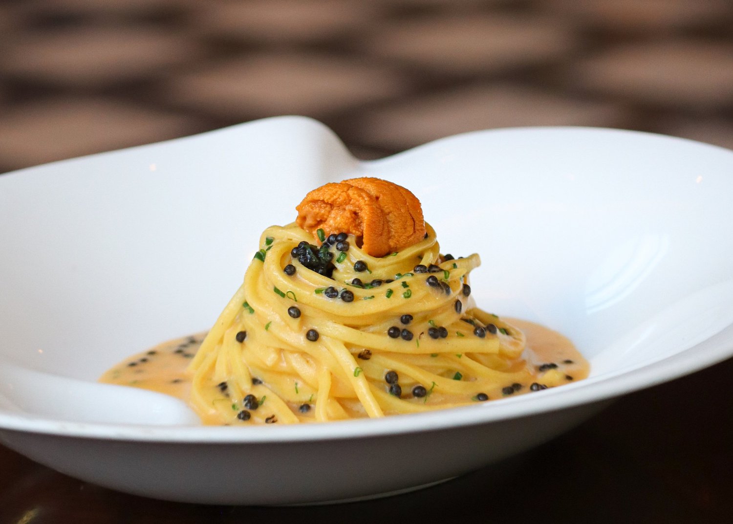 Chitarra pasta with uni and caviar, Yolan Nashville
