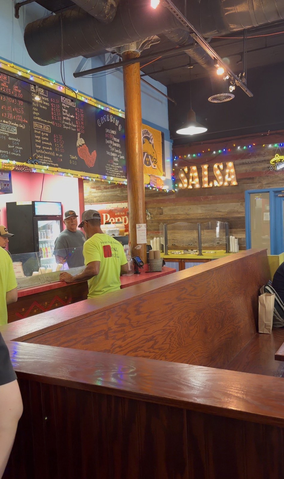 Inside The Chile Burrito Co., counter and salsa bar