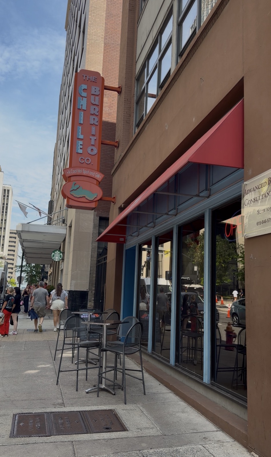 The Chile Burrito Co. storefront sign, downtown Nashville