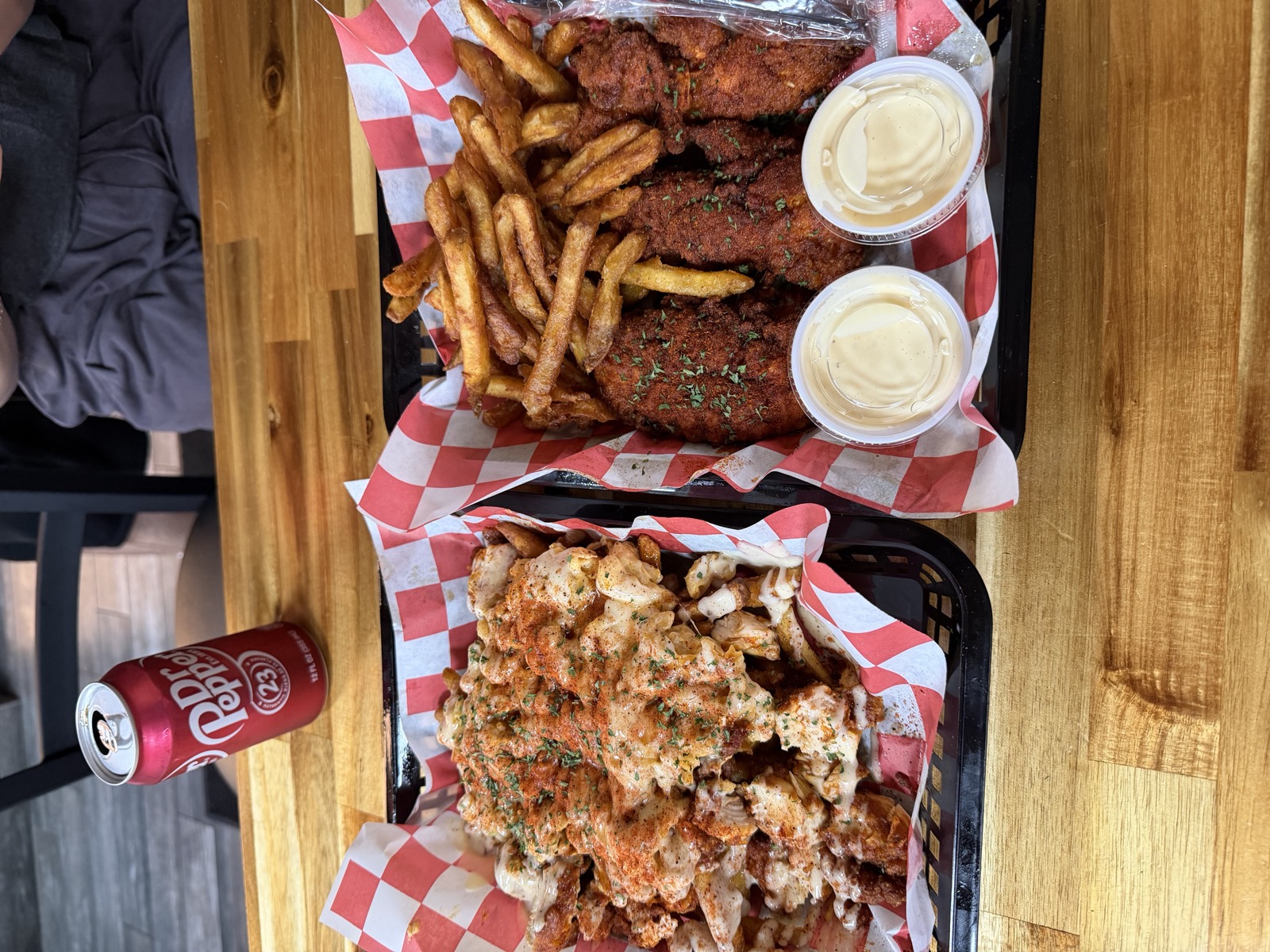 Sam's full order: the #3 Broadway Box and #4 Halal Snack Pack, medium heat, Halal Birdz