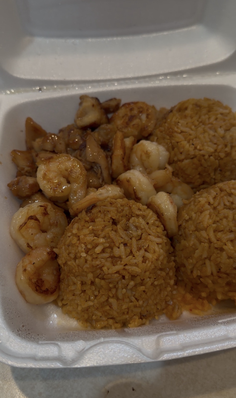 Sam's order: Chicken and Shrimp Hibachi Combo with double spicy rice