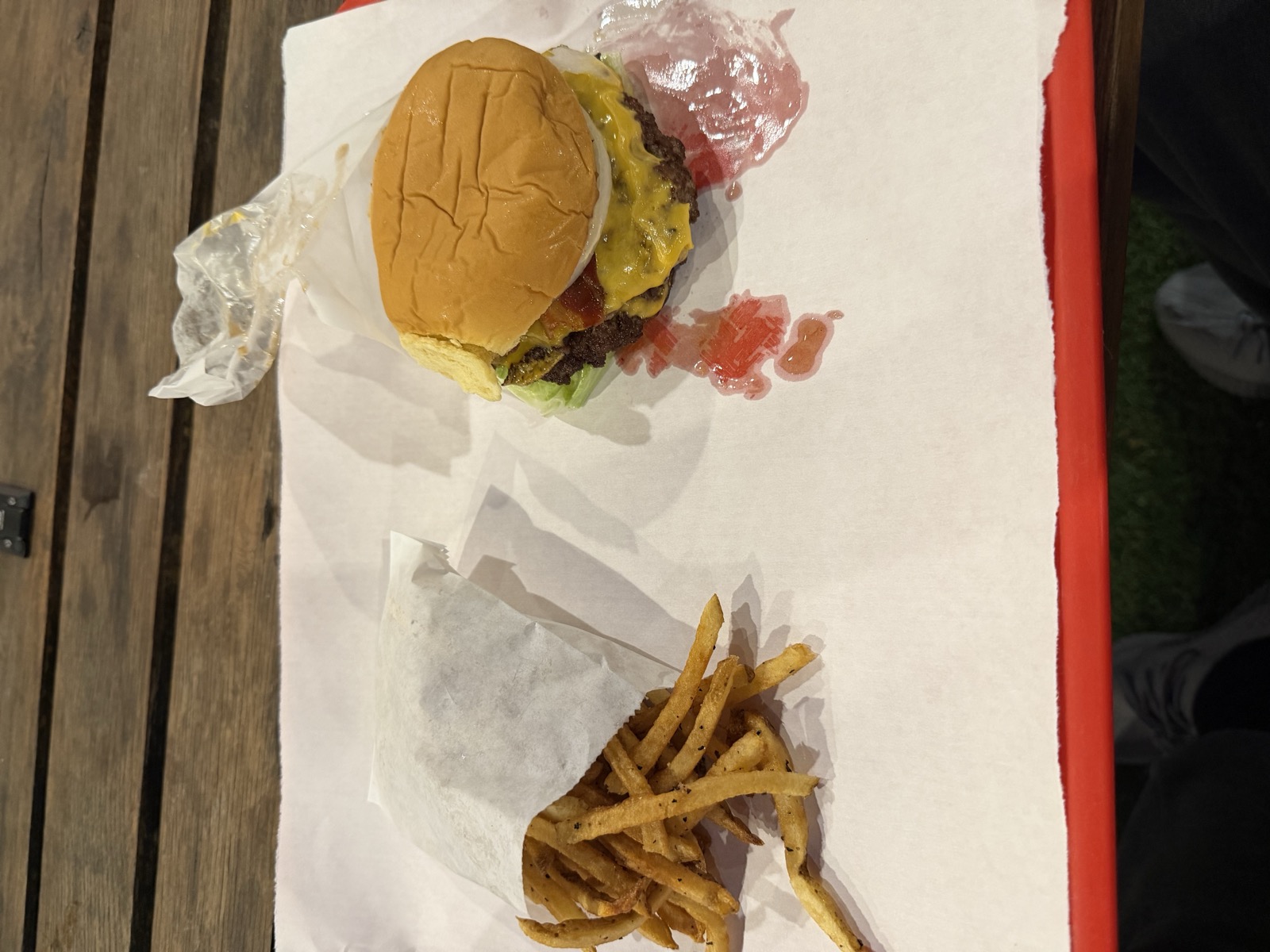 Sam's order: double cheeseburger and fries, Hugh-Baby's