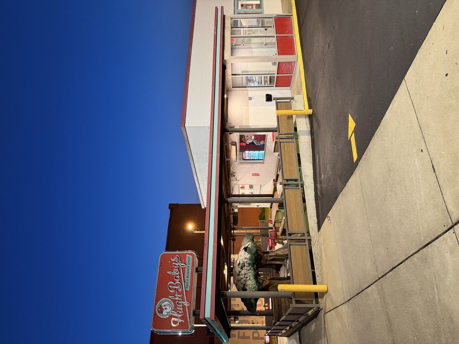 Hugh-Baby's storefront sign and patio, Charlotte Ave, Nashville