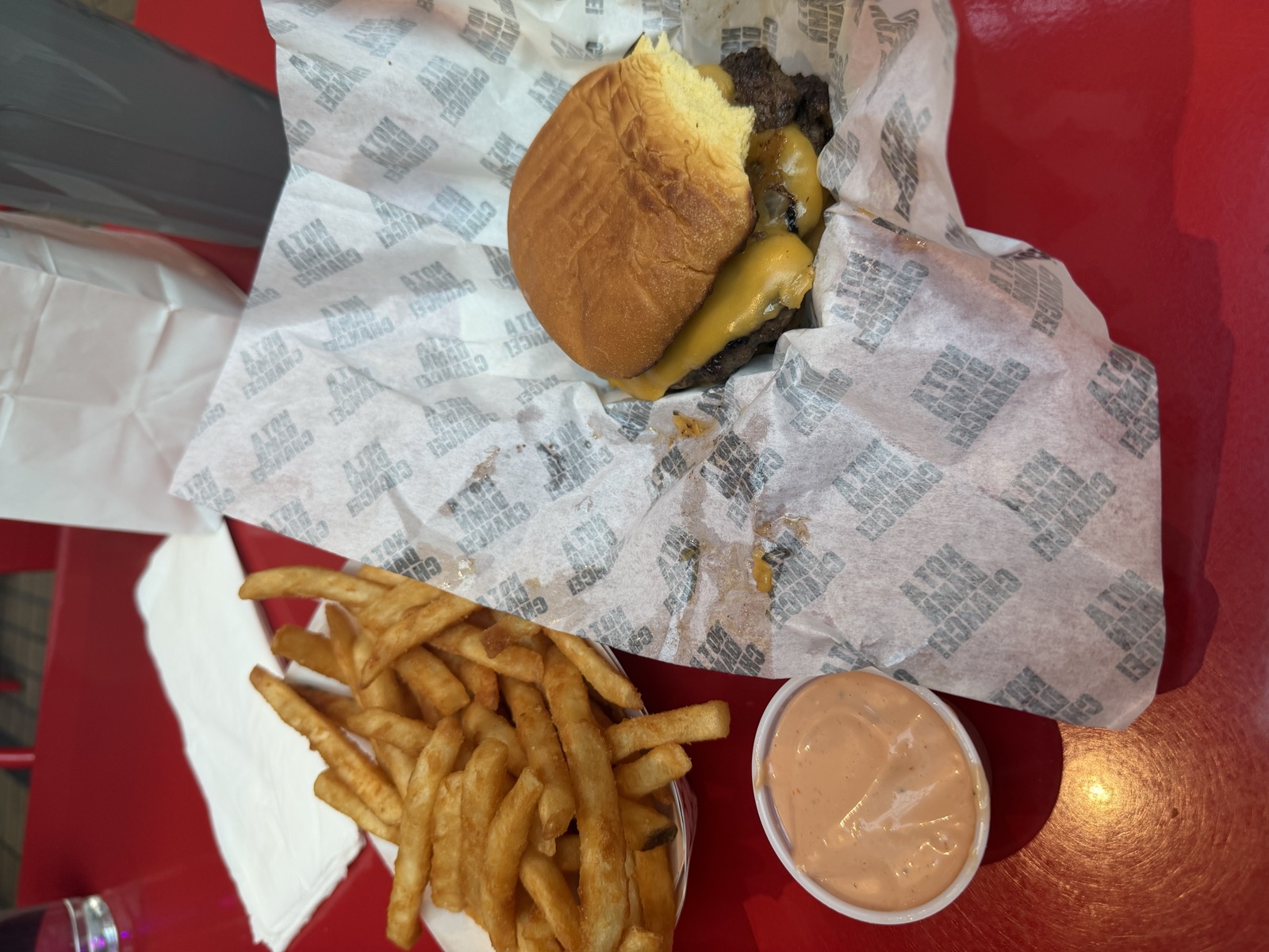 Sam's order: the NADC Burger with everything and a side of fries