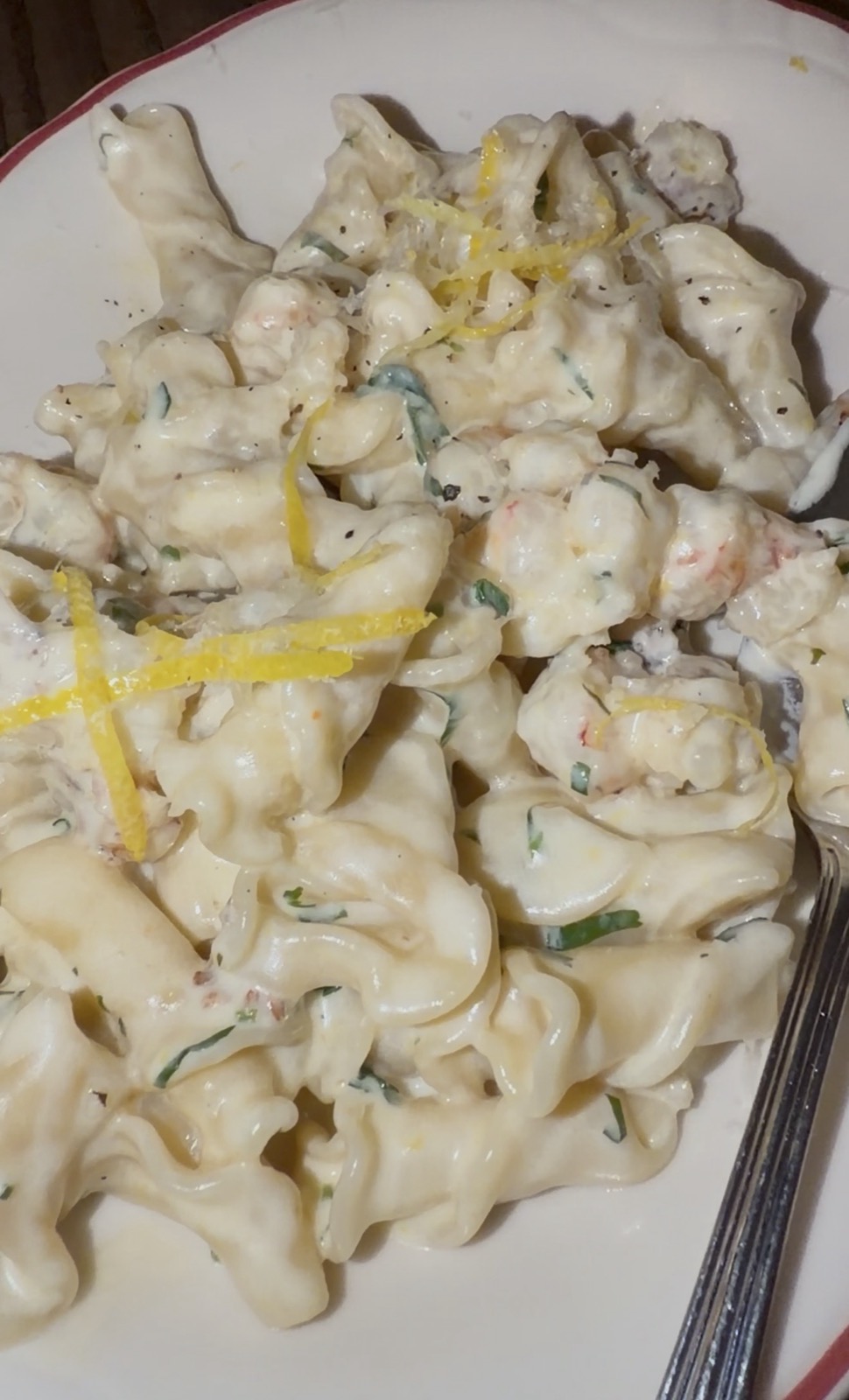 Sam's order: Campanelle Shrimp Limone, Pelato