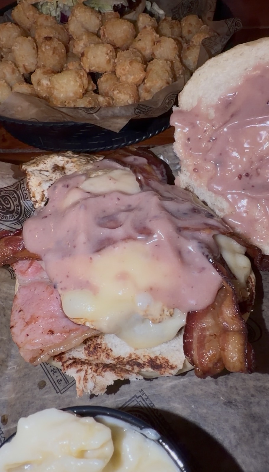 Sam's order: the Farm burger with country ham, bacon and melted cheese, The Pharmacy