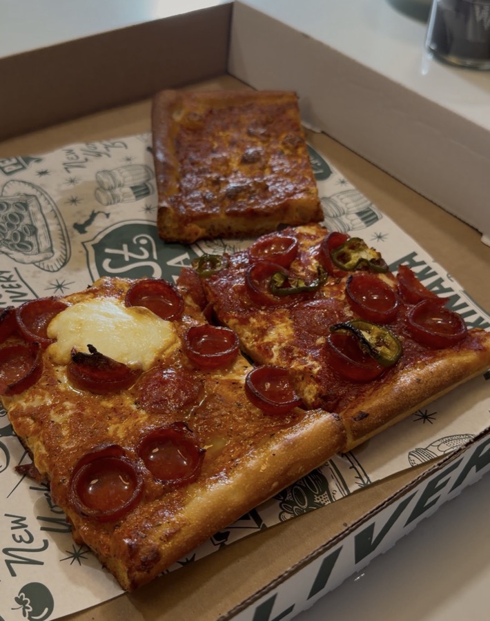 Sam's order: three square slices in the box, Prince St. Pizza Nashville