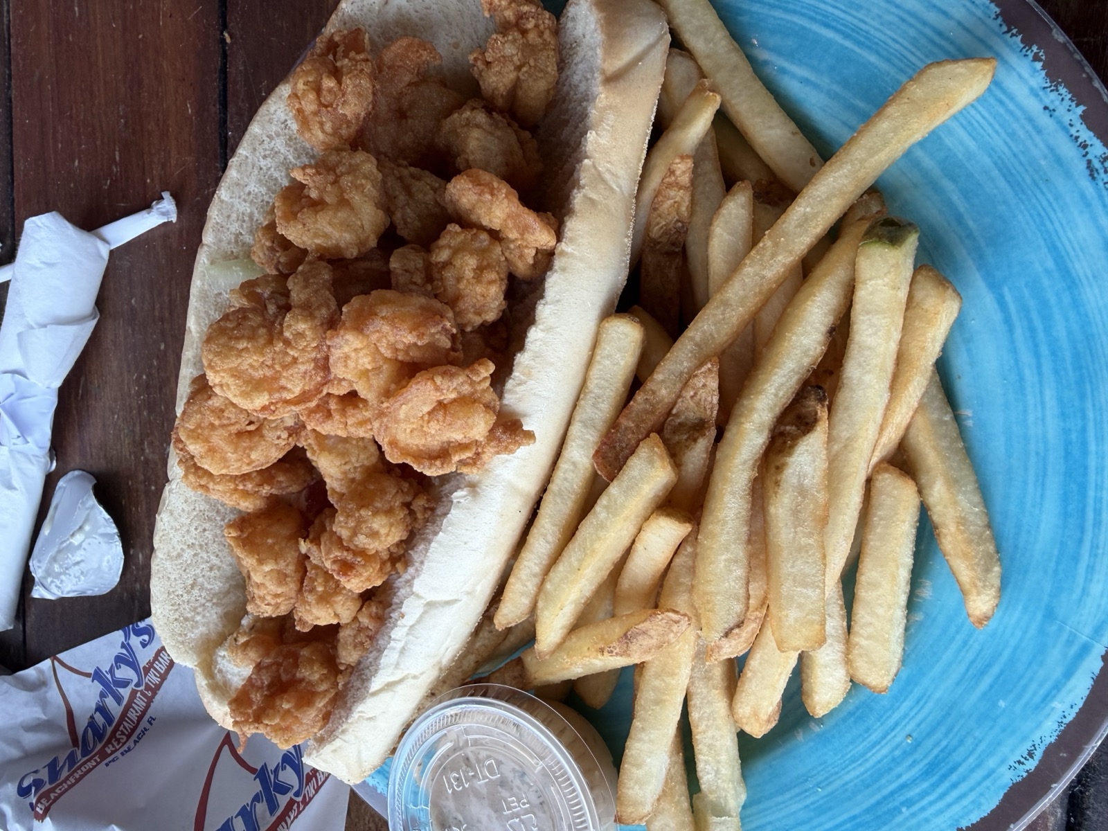Sam's order: Shrimp Po' Boy with fries, Sharky's Panama City Beach
