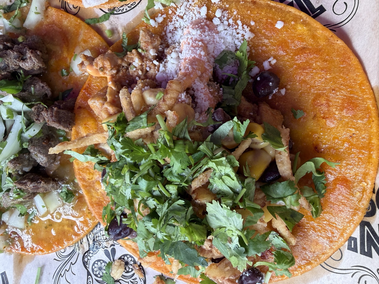 Sam's order: the Southwest Chicken taco with black beans, corn, tortilla strips and cotija