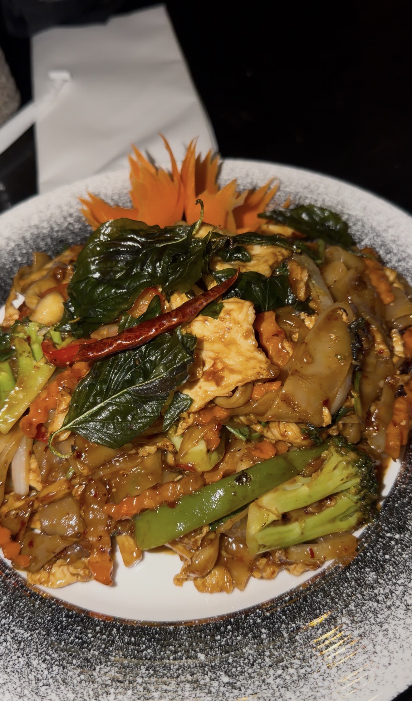Sam's order: Drunken Noodles with chicken, level 3 hot, Thai Samurai
