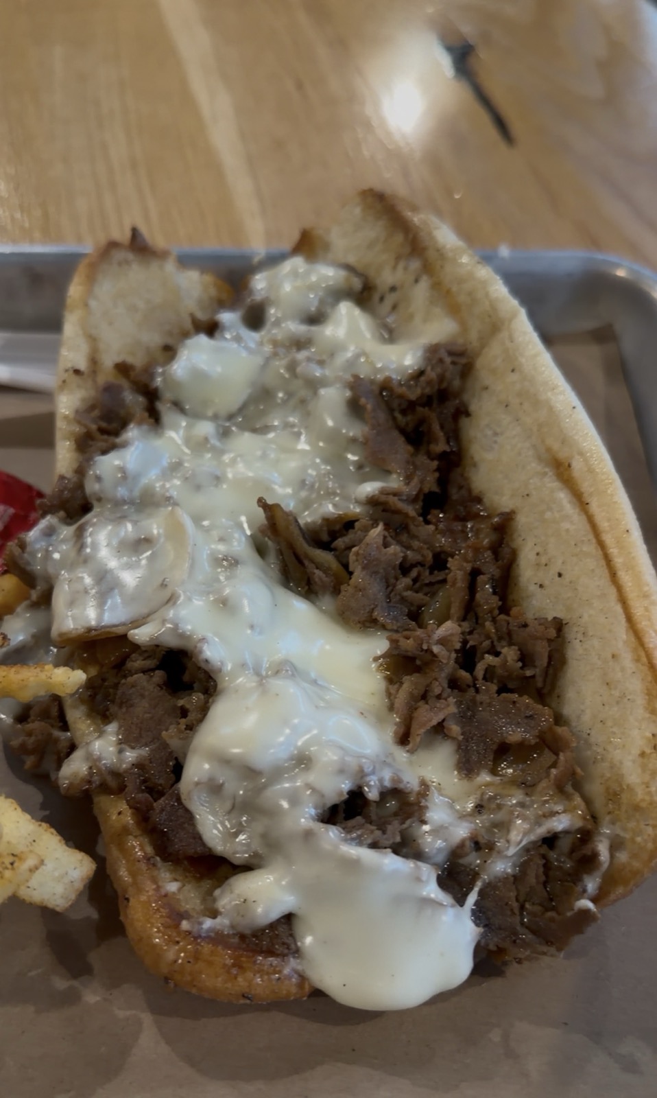 Close-up of The Original cheesesteak with ribeye and white American, The Philly Special